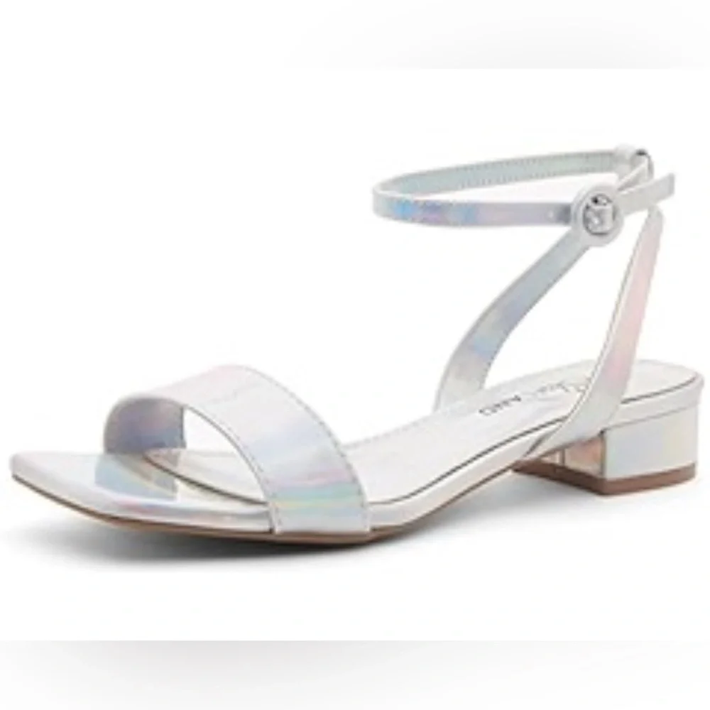 Shoe LAND Holographic Ankle-Strap Sandals - Iridescent Silver